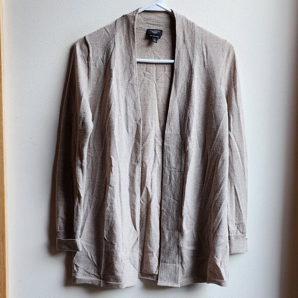 Talbots Taupe 100% Pure Italian Merino Wool Open Cardigan Size Petite Sm… - Picture 6 of 12